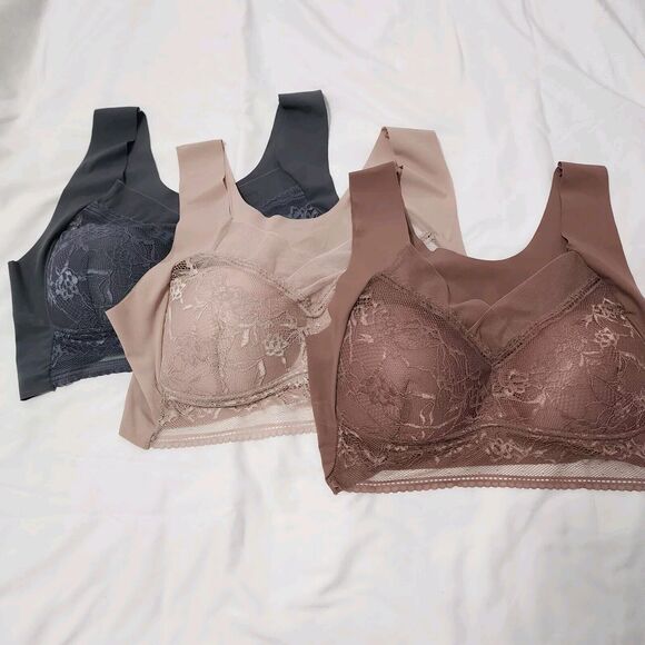 Women Wireless Sports Bra Thin Pushup Plus Size 6L Lace Backless Bra Lot of 3 - Picture 1 of 14